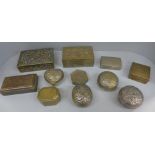 A collection of eleven metal boxes including two white metal, 184g