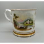 A 19th Century mug, with Henry Francis Burdett name and two vignettes of riverside views