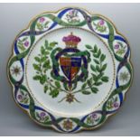 A Flight Worcester plate from the service made for the first Duke of Clarence having a border with