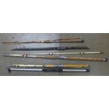 A collection of sea fishing rods including Shakespeare, The Dover sea rod, mainly 1970's