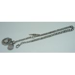 A silver Albert watch chain with fob and Victorian coin, 47g