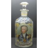 A Dutch painted and enamel glass decanter with portrait of 'Admiraal Nelson'