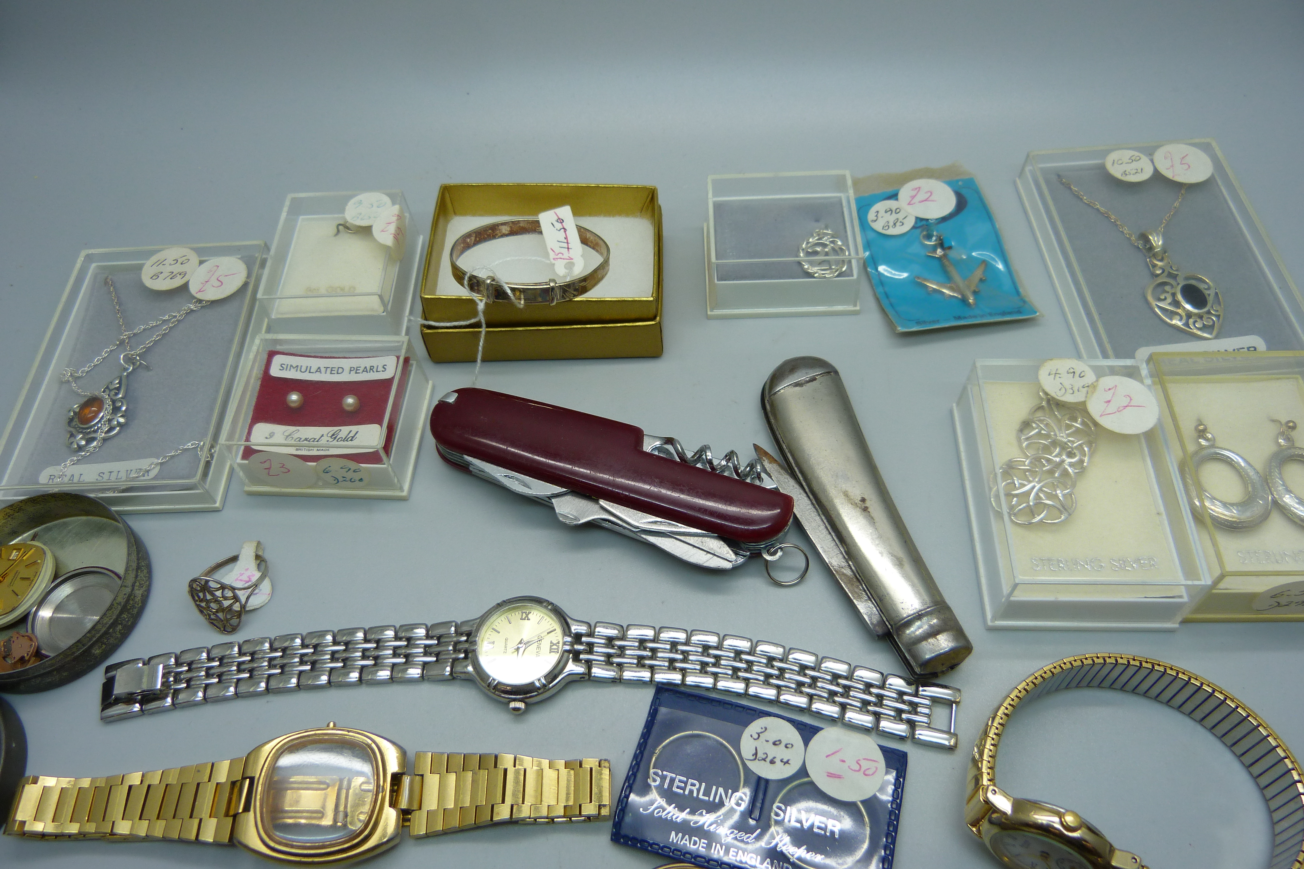 A collection of wristwatches, including lady's Omega for repair, silver jewellery and penknives - Image 2 of 3