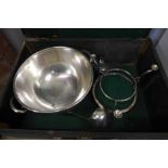An Elkington silver plated rum punch bowl and stand, cased