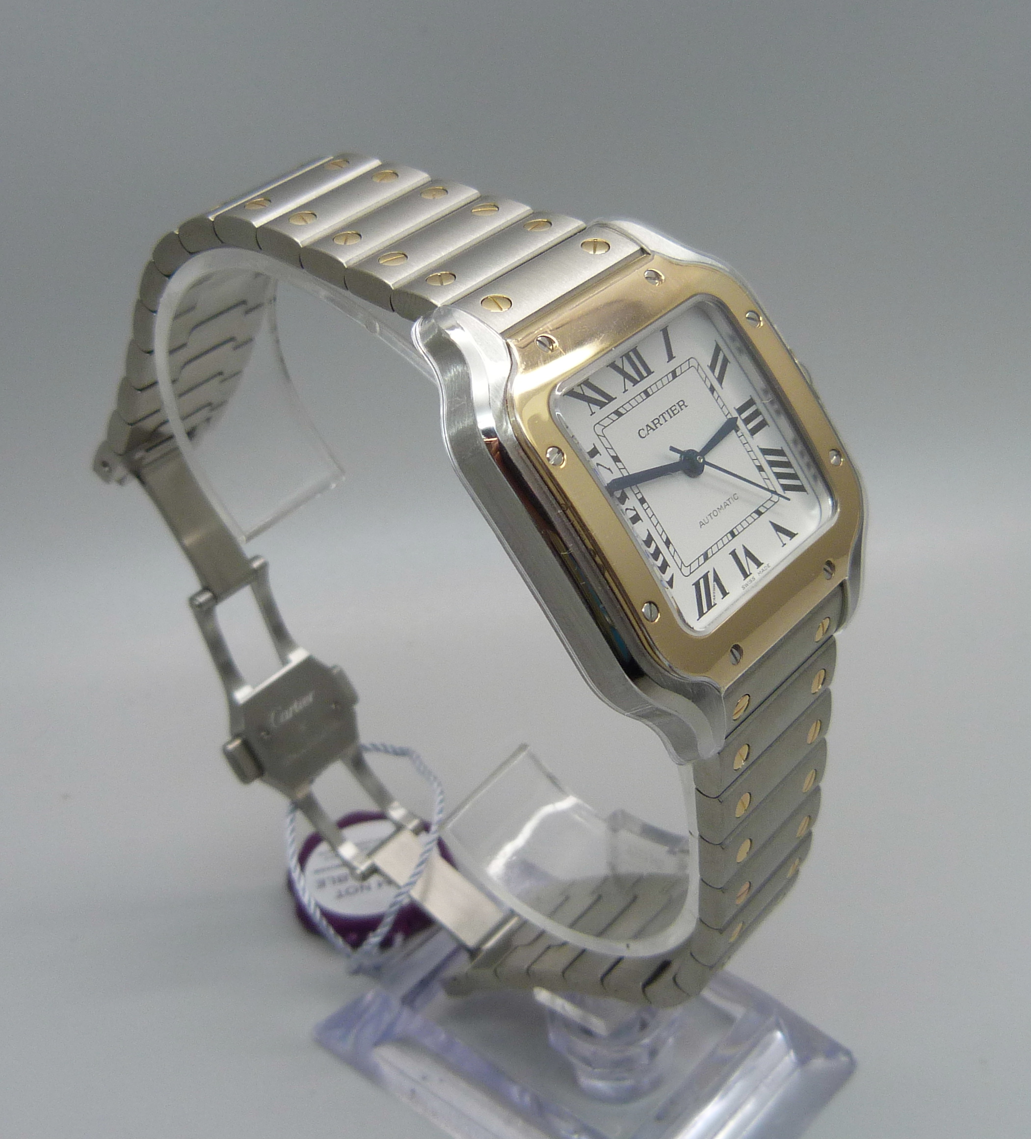 A Santos de Cartier steel and yellow gold wristwatch, with spare straps and buckle, with box and - Image 3 of 8