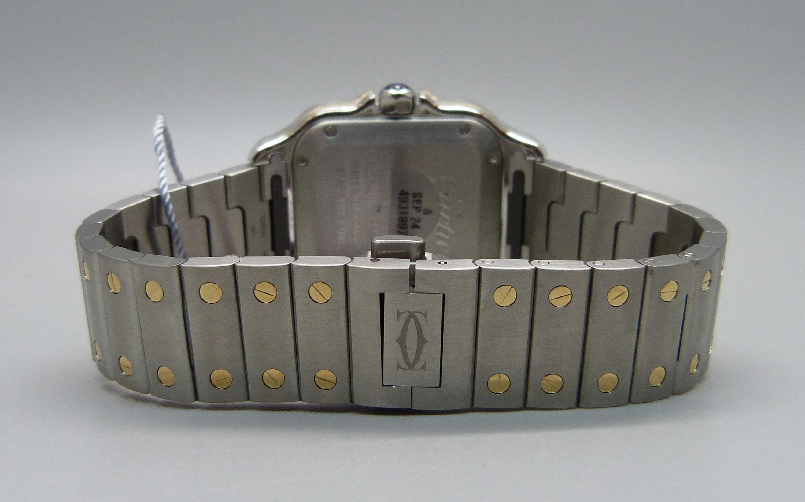 A Santos de Cartier steel and yellow gold wristwatch, with spare straps and buckle, with box and - Image 5 of 8