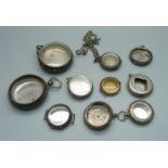 Pocket and fob watch cases, mainly silver and two trench watch cases