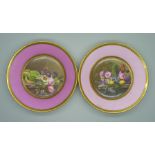 Two 19th Century similar hand painted porcelain trinket dishes with decorations to the centre of