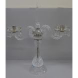 A cut crystal two branch candelabra in Beaconsfield pattern by Stuart Crystal, marked to base