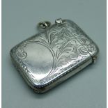 A silver vesta case, Birmingham 1908