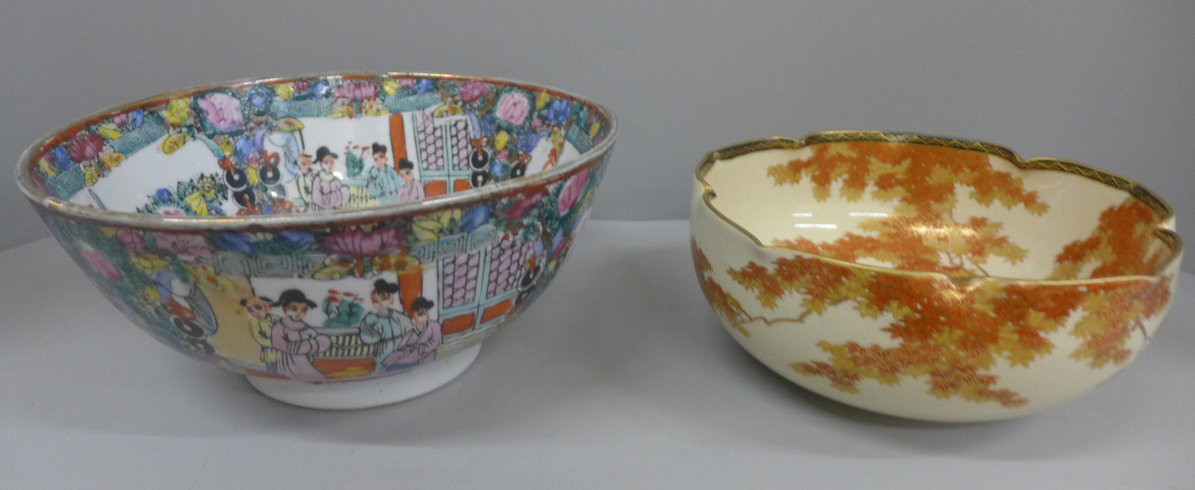 Two Oriental bowls including a Satsuma Meiji period, one a/f