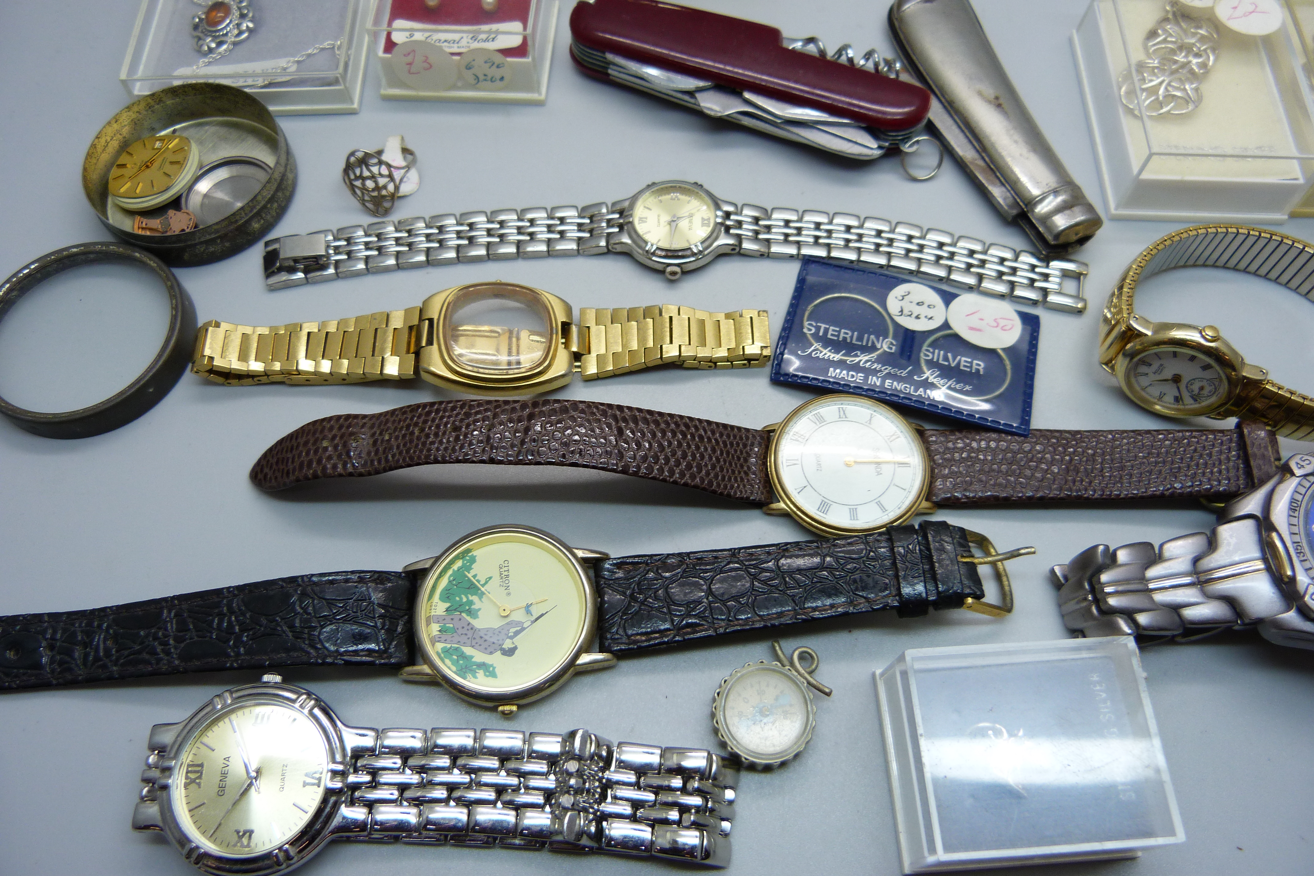 A collection of wristwatches, including lady's Omega for repair, silver jewellery and penknives - Image 3 of 3