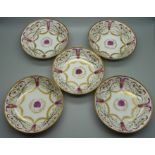 A set of five 18th Century porcelain finger bowls, 13.5cm