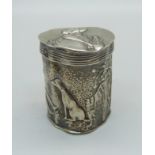 A continental silver pot with hinged lid, 17g, height 37mm