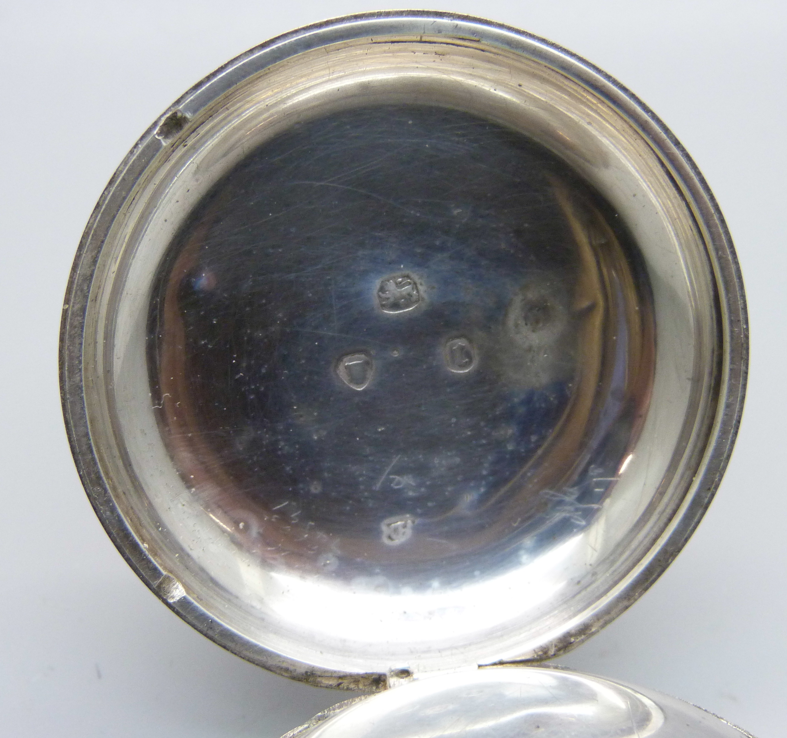 A silver pocket watch with verge fusee movement - Image 4 of 4