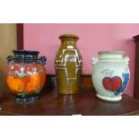 A West German Scheurich Keramik 290-40 vase and a pair of similar West German Rumtoptf glazed jars