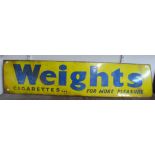 A large Weights Cigarettes enamelled metal advertising sign