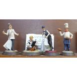 Four Country Artists figures, The Baker, Snooker Player, The Dentist and The Accountant with
