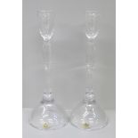 A pair of art glass candlesticks designed by Vicke Lindstrand for Kosta, signed LH1392, 23cm