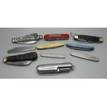 A collection of knives including Taylors Eye Witness, Ultica Cut Co., ten in total