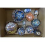A collection of cloisonne vases, trinket pots and other oriental china including Satsuma
