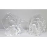 Five glass animal paperweights, four by Mats Jonasson, Sweden