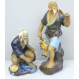 Two oriental fishermen figures