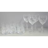 Royal Albert crystal glasses, four hock and six whisky tumblers