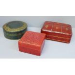 Three vintage leather covered jewellery boxes