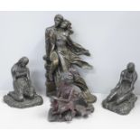 Four resin figures, two signed