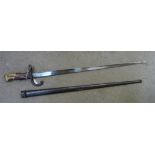 A French 1874 model bayonet with scabbard, matching numbers, 98331