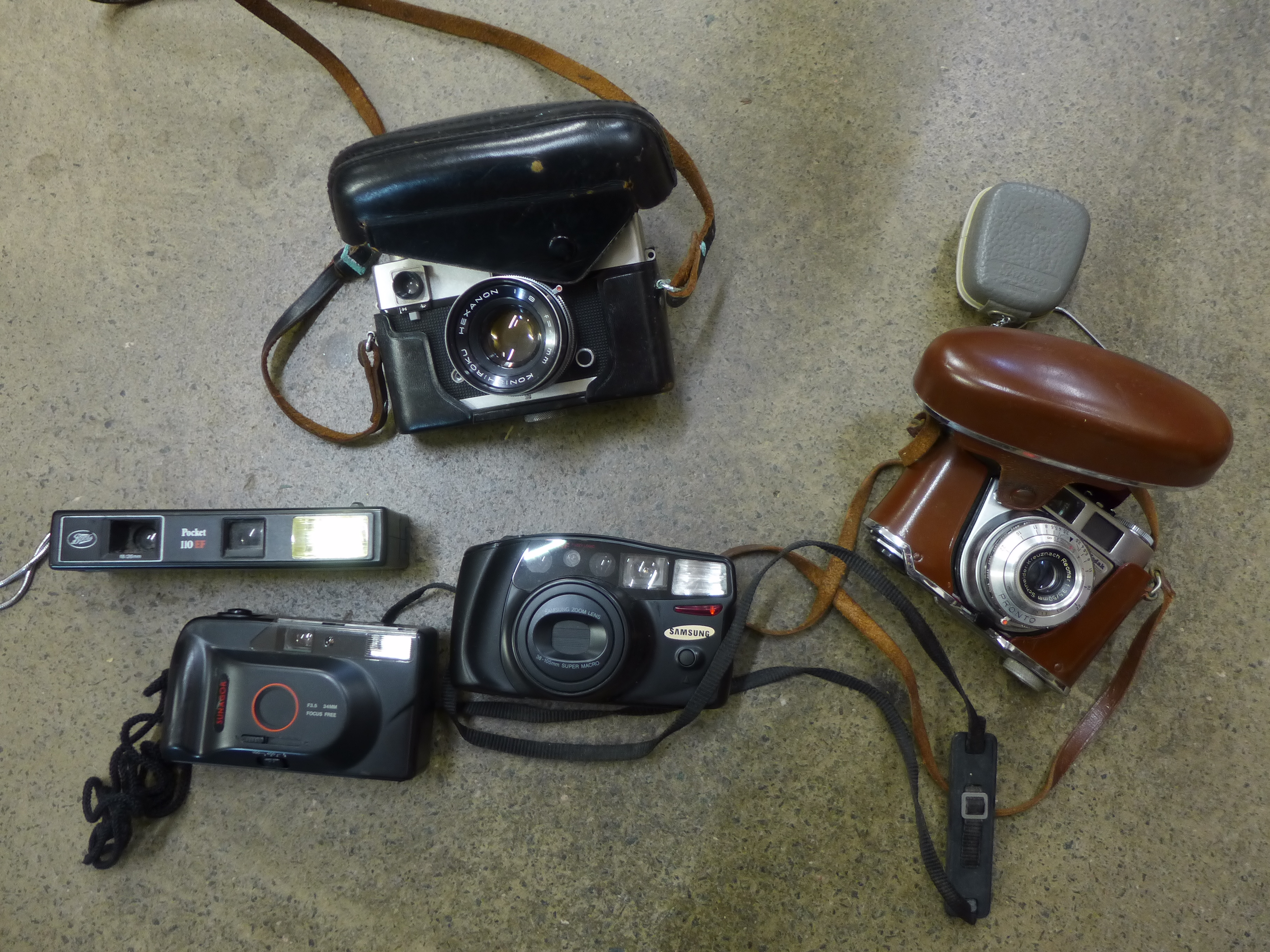 Vintage cameras; Kodak, Konica, etc., and some accessories
