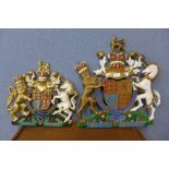 Two painted Royal coat of arms