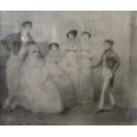 A 19th Century print of a Georgian family group portrait, print