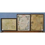 A small 17th Century Robert Morden map of Rutlandshire and two other maps, all framed