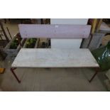 A vintage steel framed garden bench