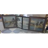 A set of four early 20th Century Japanese Yuzen Birodo silk prints, circa 1900-1920, framed