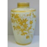 A late 19th Century duck egg blue and gilt Wedgwood vase, decorated with leaves and flowers, 22cm