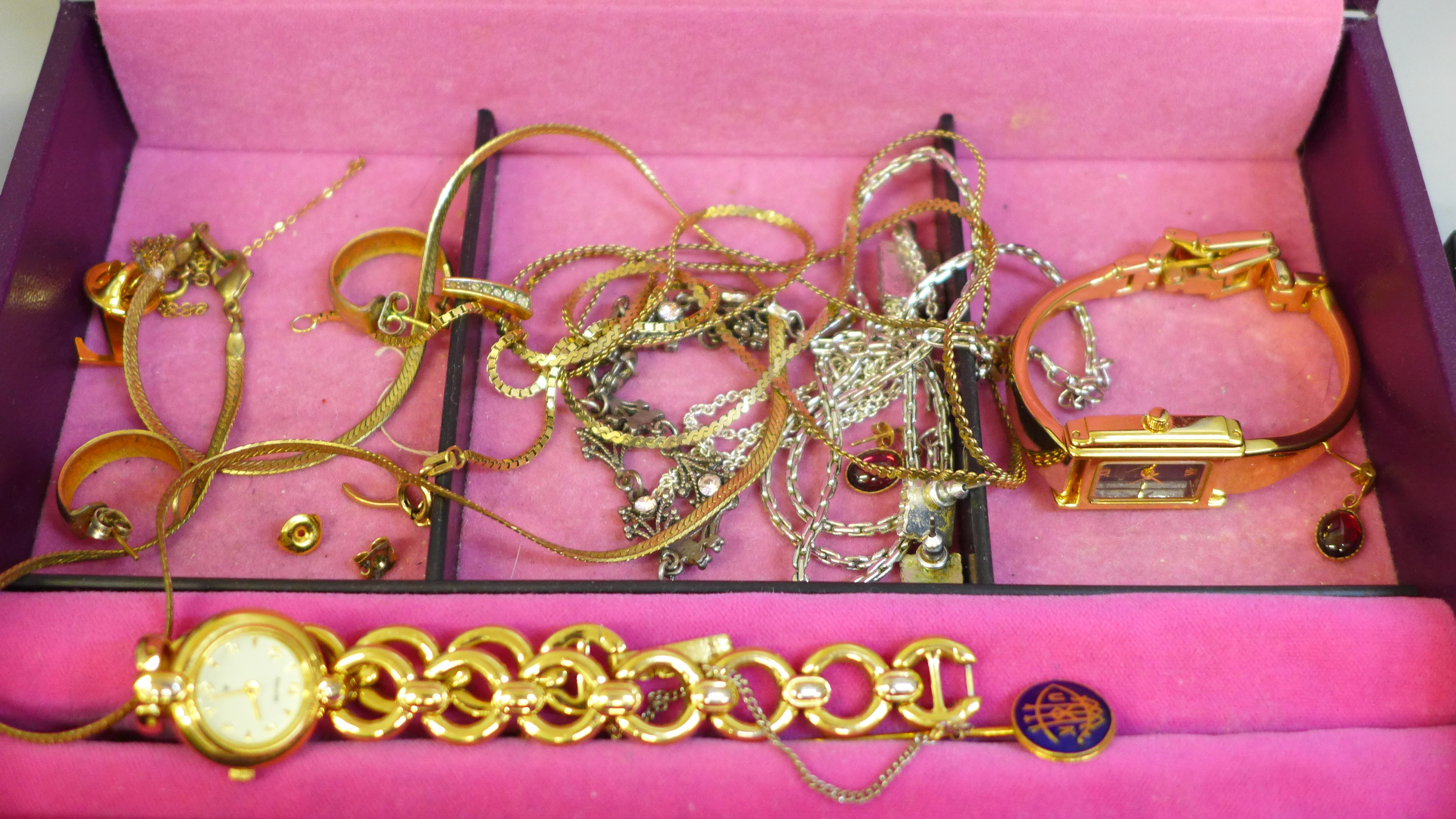 Costume jewellery, a yellow metal wishbone pendant and chain and two lady's wristwatches - Image 2 of 3