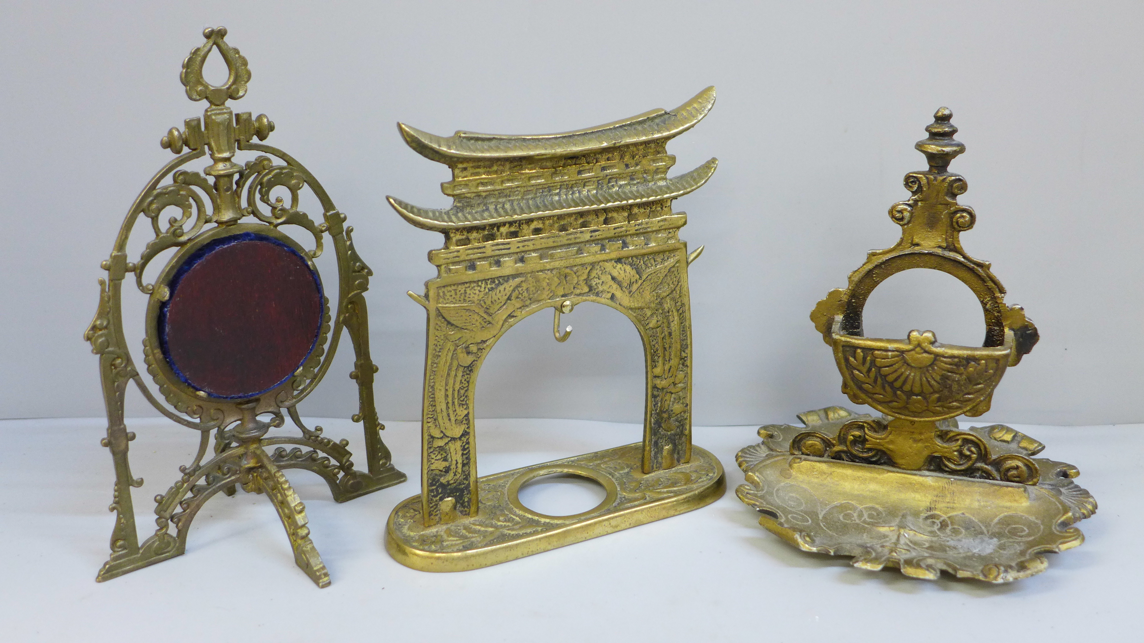 Three watch stands including one in the form of an oriental gate - Image 2 of 2