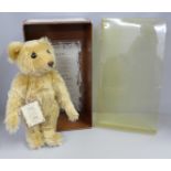 Steiff bear; British collector's 1906 Steiff, limited edition of 3000, white label, boxed