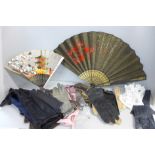 Assorted lady's leather and other gloves and fans
