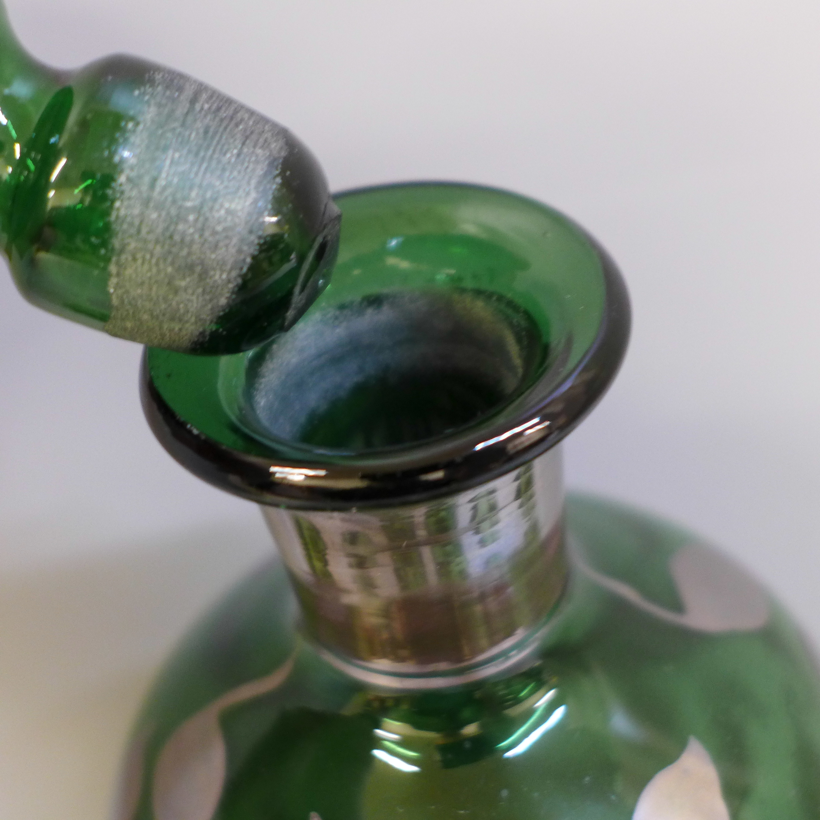 A green glass liqueur set; decanter with six glasses - Image 3 of 3