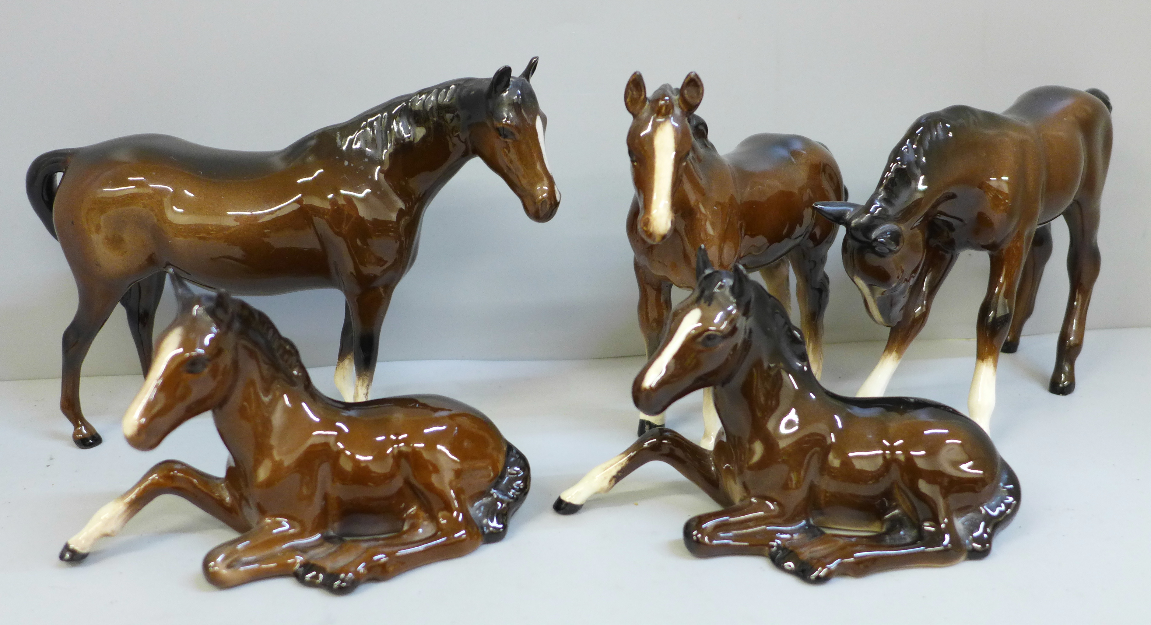 Five Beswick horses