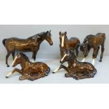 Five Beswick horses