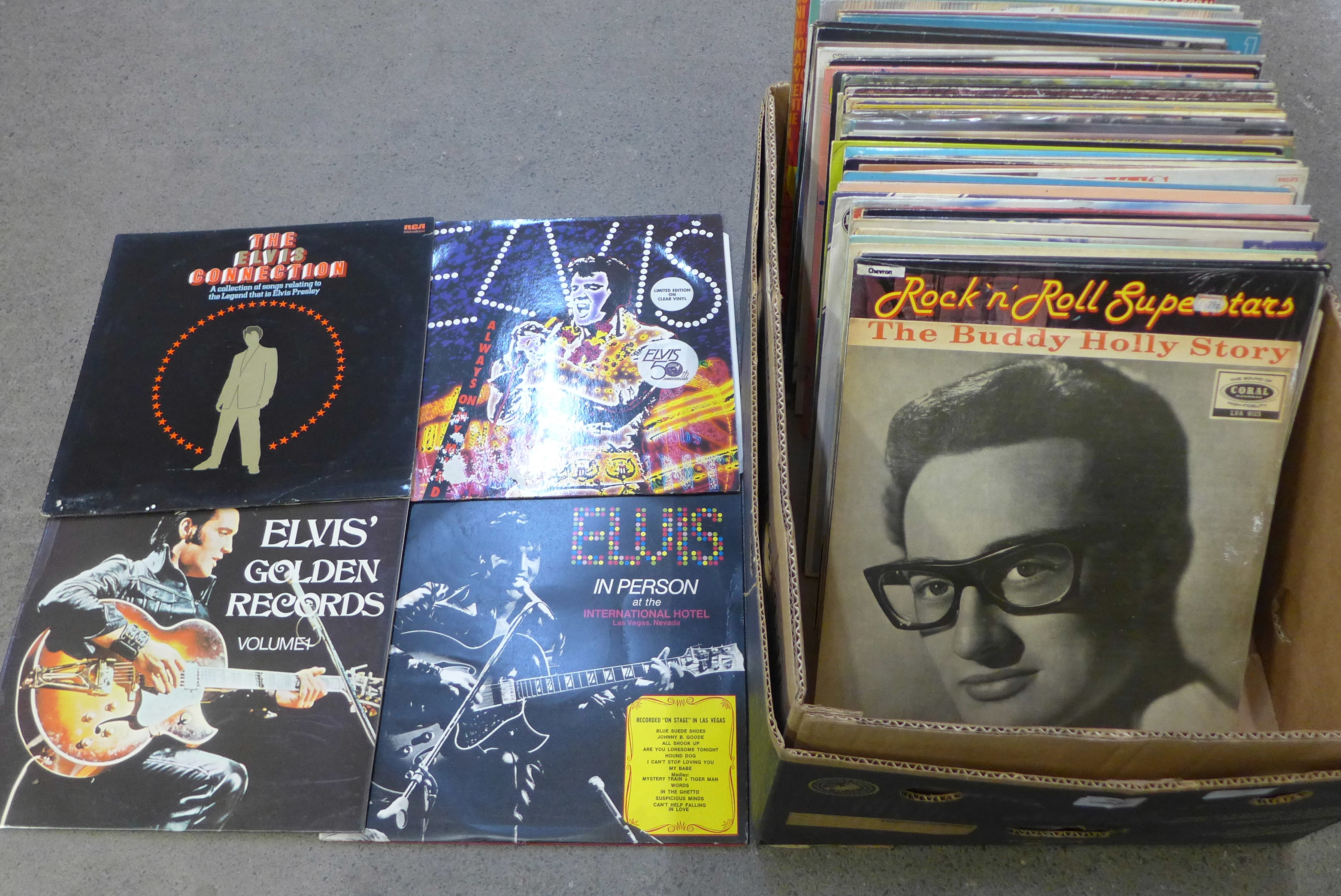 Over 70 LP records mostly 1960s including Elvis Presley, Buddy Holly, Kinks, Everly Brothers, etc.