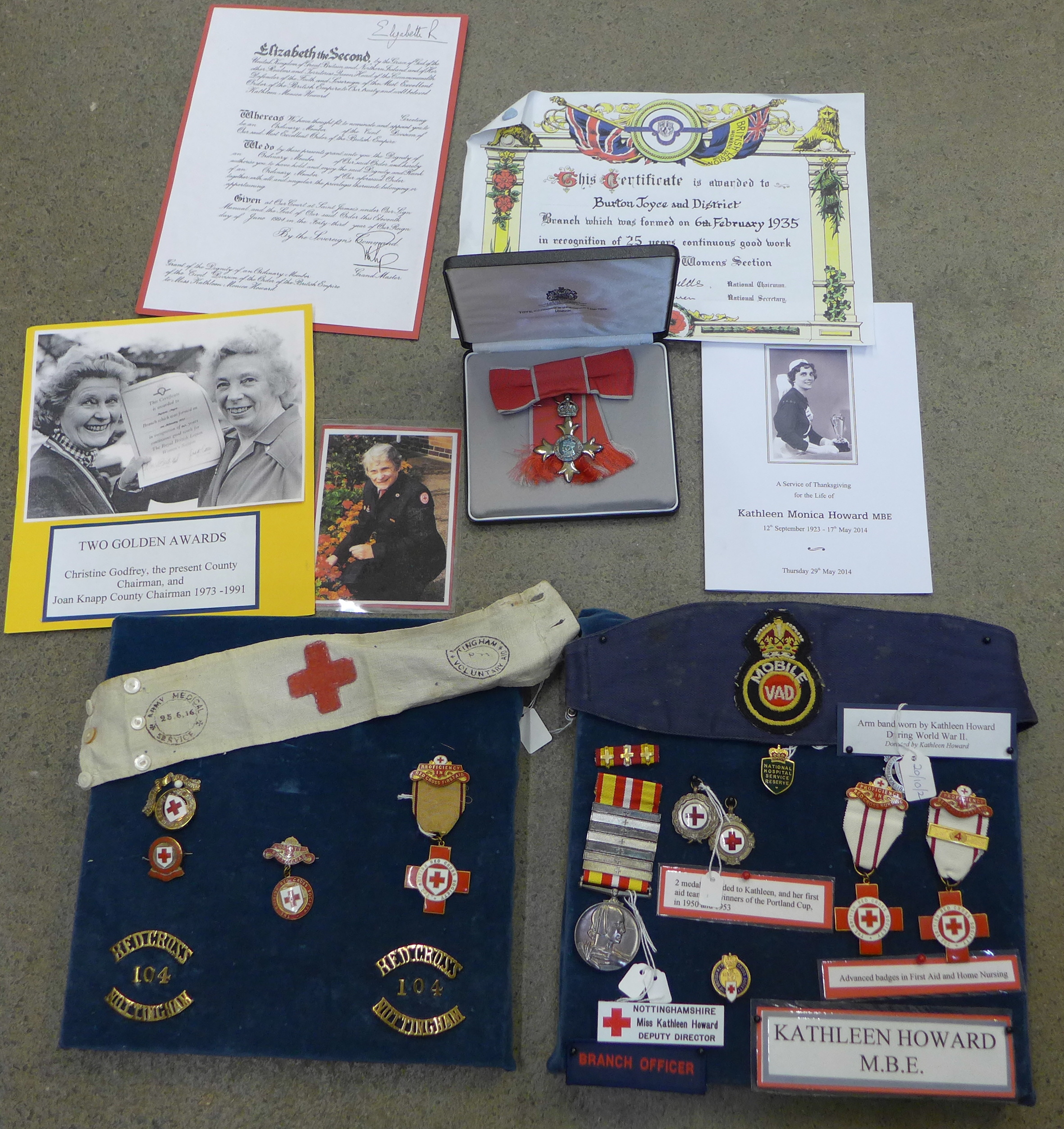 Kathleen Howard, M.B.E., a collection of medals, medallions and awards including M.B.E., Red Cross