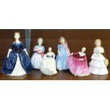 Six Royal Doulton small figures; Julie, Fair Lady, Kirsty, The Rag Doll, Debbie and Wendy