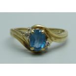 A 14ct gold, blue stone and diamond five stone ring, 2.7g, S