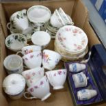 A collection of teaware and a Coalport Revelry condiment set, boxed
